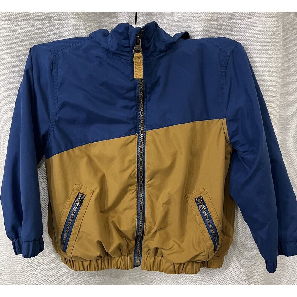Osh Kosh Genuine Kids 2T Blue Removable‎ Hood Lined Jacket Zip Up Coat Tan Blue